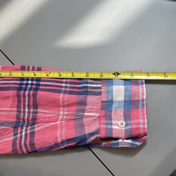 Southern Tide Linen Trim Fit Skipjack Pink Blue Plaid Button Up Shirt Medium M - Picture 14 of 14